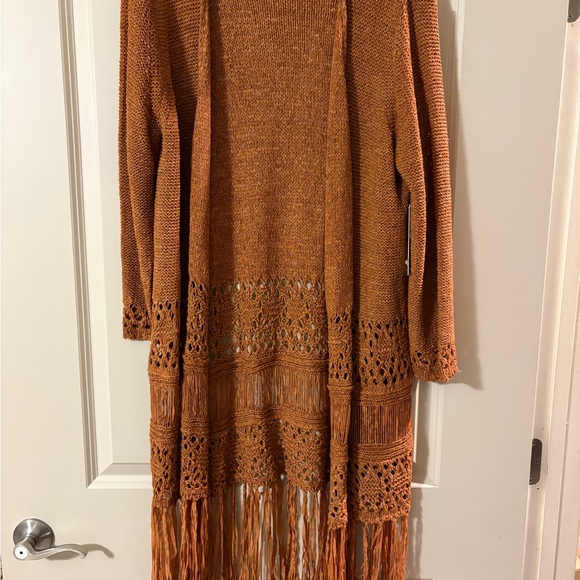 Reba Sweaters - Reba Terracotta Fringe Cardigan